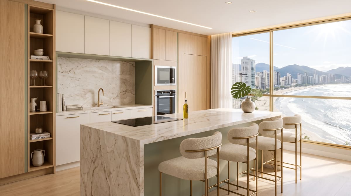 Cozinha integrada com sala de jantar