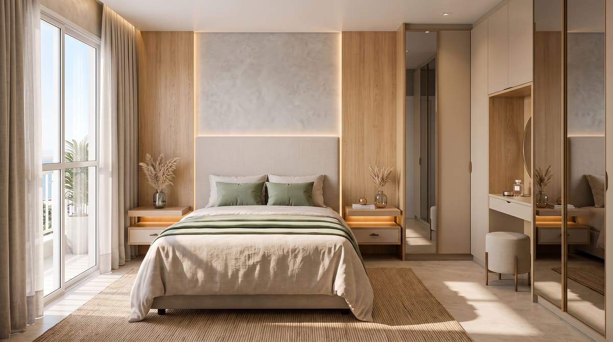 Quarto casal com painel de cabeceira planejado