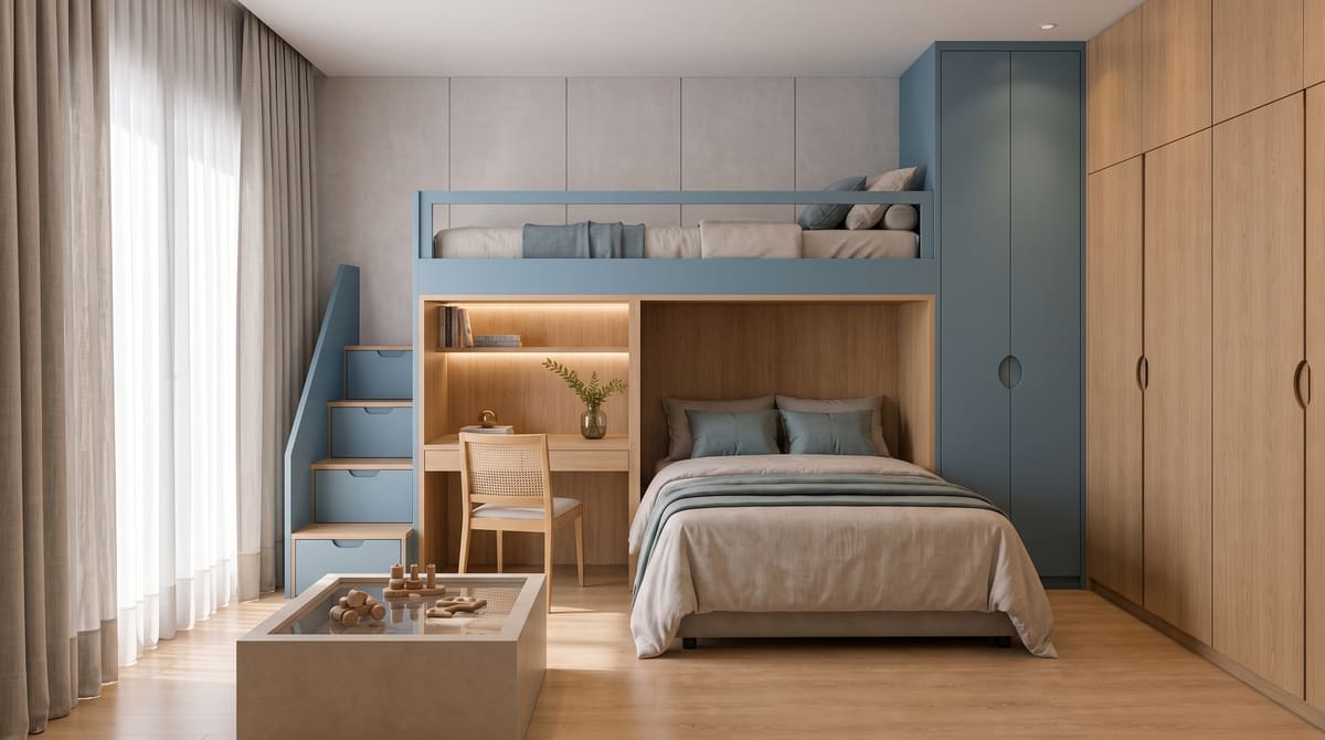 Quarto de criança com móveis coloridos planejados